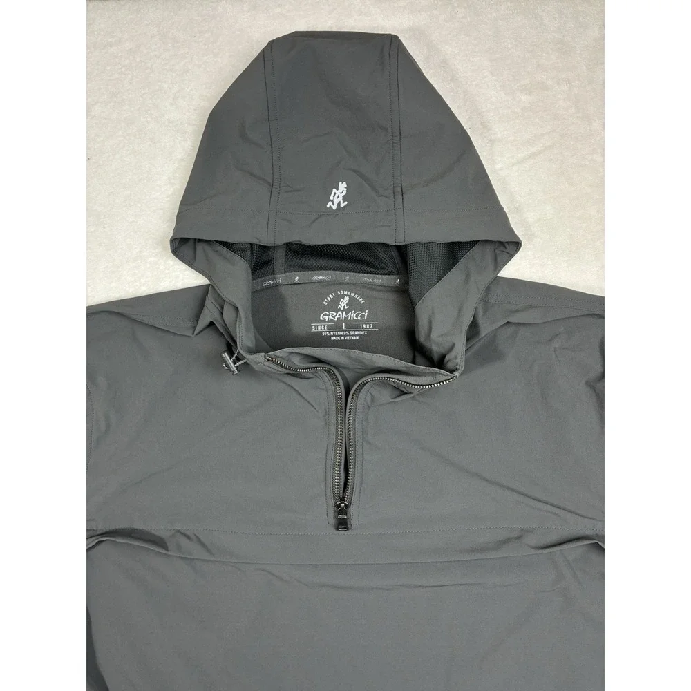 Gramicci Men's L Buttermilks Climbing Jacket 1/4 Zip Solid Gray Hooded